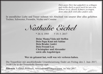 Traueranzeige von Nathalie Eichel von Südthüringer Presse