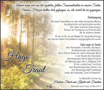 Traueranzeige von Hugo Traut von Südthüringer Presse