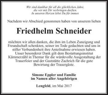 Traueranzeige von Friedhelm Schneider von Südthüringer Presse