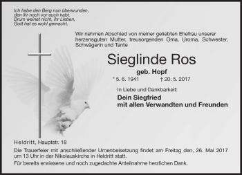 Traueranzeige von Sieglinde Hopf von Neue Presse Coburg