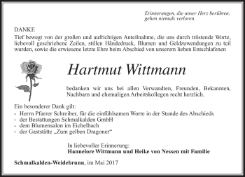 Traueranzeige von Hartmut Wittmann von Südthüringer Presse