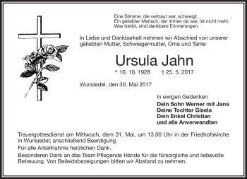 Traueranzeige von Ursula Jahn von Frankenpost