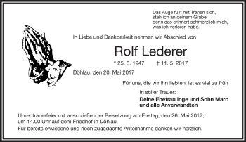 Traueranzeige von Rolf Lederer von Frankenpost