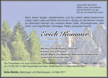 Traueranzeige von Erich Kommer von Südthüringer Presse