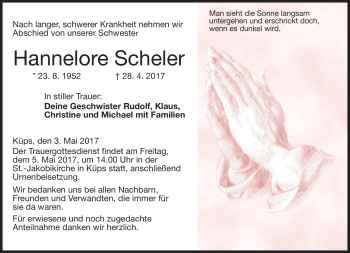 Traueranzeige von Hannelore Scheler von Neue Presse Coburg