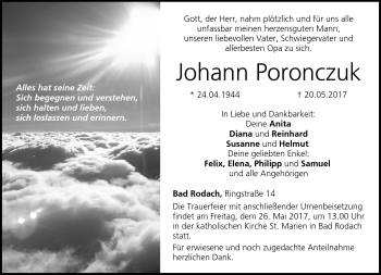 Traueranzeige von Johann Poronczuk von Neue Presse Coburg