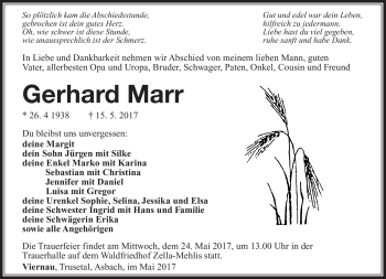 Traueranzeige von Gerhard Marr von Südthüringer Presse