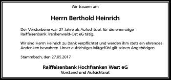 Traueranzeige von Berthold Heinrich von Frankenpost