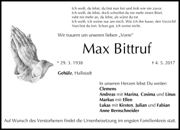 Traueranzeige von Bittruf Max von Neue Presse Coburg