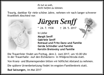 Traueranzeige von Jürgen Senff von Südthüringer Presse