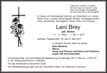 Traueranzeige von Leni Brey von Frankenpost