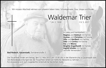 Traueranzeige von Waldemar Trier von Neue Presse Coburg