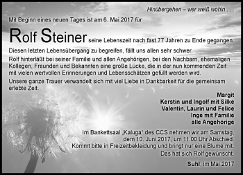 Traueranzeige von Rolf Steiner von Südthüringer Presse