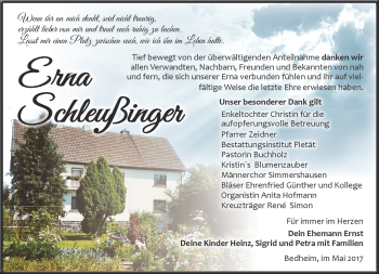 Traueranzeige von Erna Schleußinger von Südthüringer Presse