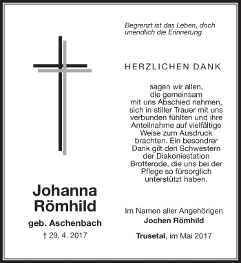 Traueranzeige von Johanna Römhild von Südthüringer Presse