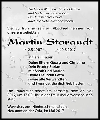 Traueranzeige von Martin Storandt von Südthüringer Presse