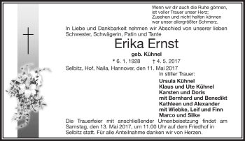 Traueranzeige von Erika Ernst von Frankenpost