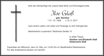 Traueranzeige von Ilse Glaß von Frankenpost