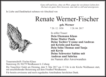 Traueranzeige von Renate Werner-Fischer von Neue Presse Coburg
