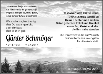 Traueranzeige von Günter Schmöger von Südthüringer Presse