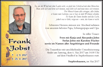Traueranzeige von Frank Jobst von Südthüringer Presse
