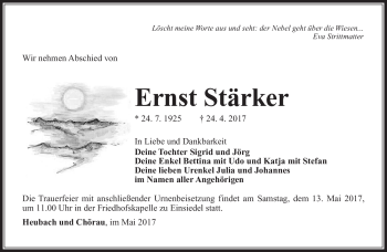 Traueranzeige von Ernst Stärker von Südthüringer Presse
