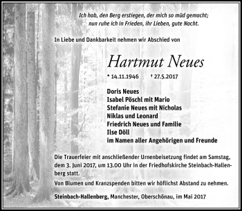 Traueranzeige von Helmut Neues von Südthüringer Presse