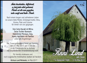 Traueranzeige von Änni Lind von Südthüringer Presse