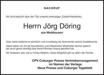 Traueranzeige von Jörg Döring von Neue Presse Coburg