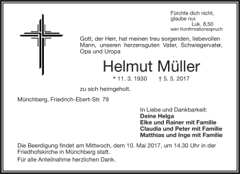 Traueranzeige von Helmut Müller von Frankenpost