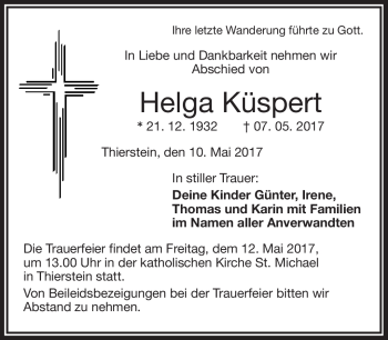 Traueranzeige von Helga Küspert von Frankenpost