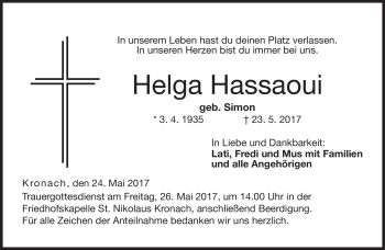 Traueranzeige von Helga Hasaoui von Neue Presse Coburg