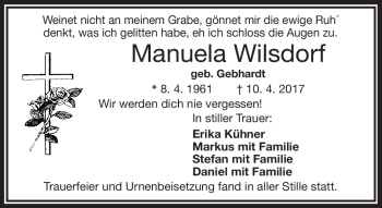 Traueranzeige von Manuela Wilsdorf von Frankenpost