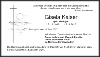 Traueranzeige von Kaiser Gisela von Frankenpost