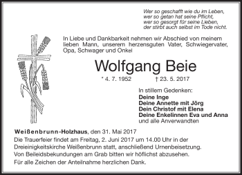Traueranzeige von Wolfgang Beie von Neue Presse Coburg