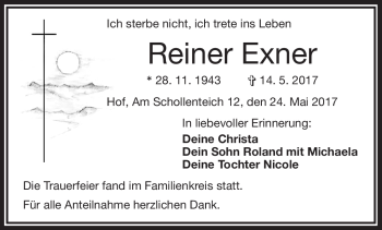 Traueranzeige von Reiner Exner von Frankenpost
