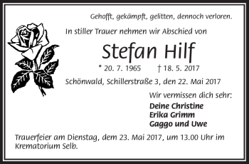 Traueranzeige von Stefan Hilf von Frankenpost