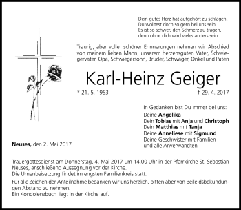 Traueranzeige von Karl-Heinz Geiger von Neue Presse Coburg