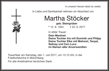 Traueranzeige von Martha Stöcker von Frankenpost