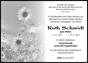 Traueranzeige von Ruth Schmidt von Südthüringer Presse