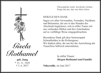 Traueranzeige von Gisela Rothamel von Südthüringer Presse