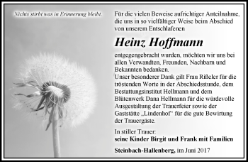 Traueranzeige von Heinz Hoffmann von Südthüringer Presse
