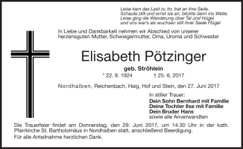 Traueranzeige von Eliesabeth Pötzinger von Neue Presse Coburg