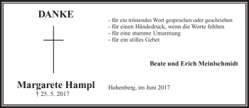 Traueranzeige von Margarete Hampl von Frankenpost