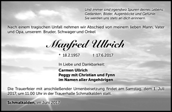 Traueranzeige von Manfred Ullrich von Südthüringer Presse