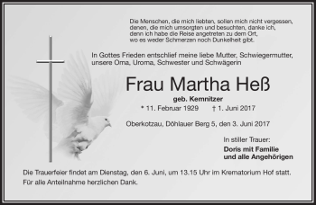 Traueranzeige von Martha Heß von Frankenpost