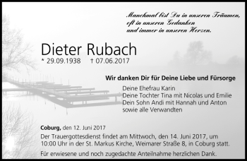 Traueranzeige von Dieter Rubach von Neue Presse Coburg