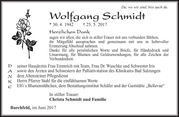 Traueranzeige von Wolfgang Schmidt von Südthüringer Presse