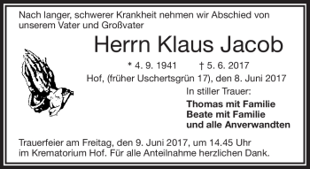 Traueranzeige von Klaus Jacob von Frankenpost