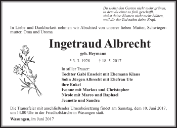 Traueranzeige von Ingetraud Albrecht von Südthüringer Presse